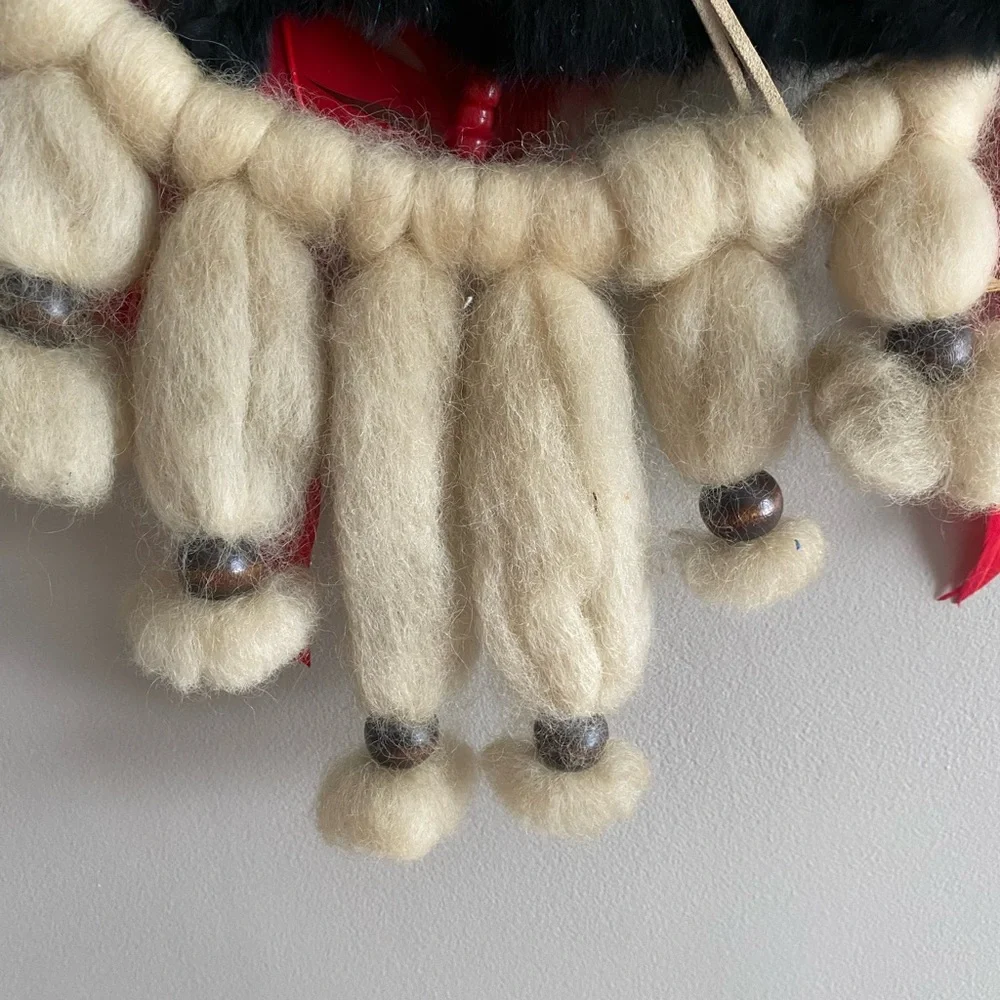 RARE INDIAN VINTAGE LARGE HANDMADE DREAM CATCHER Fur Feather Native Boho 12x18 - Picture 5 of 13